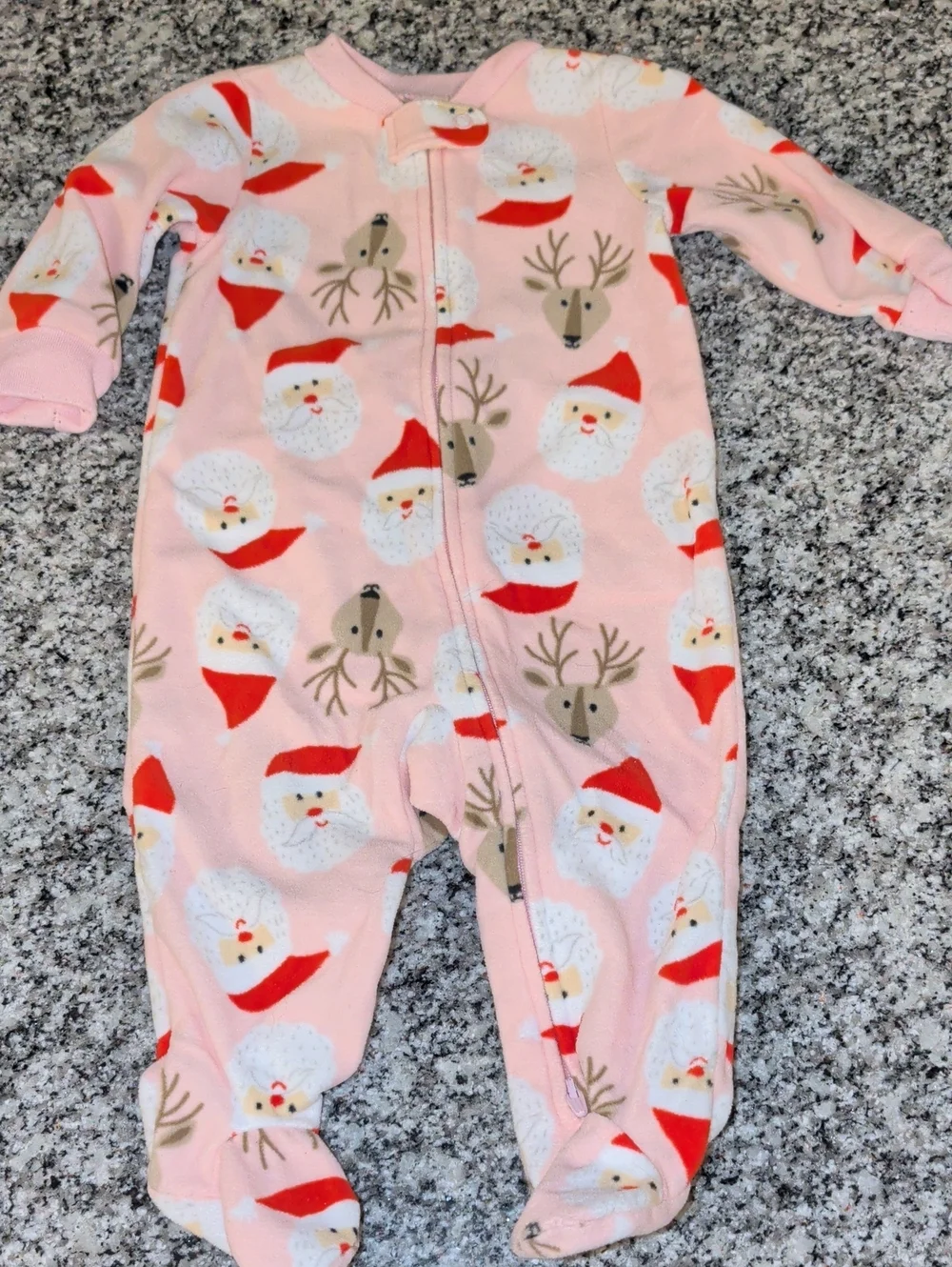 Baby Pink Santa & Reindeer Holiday Footed One-Piece